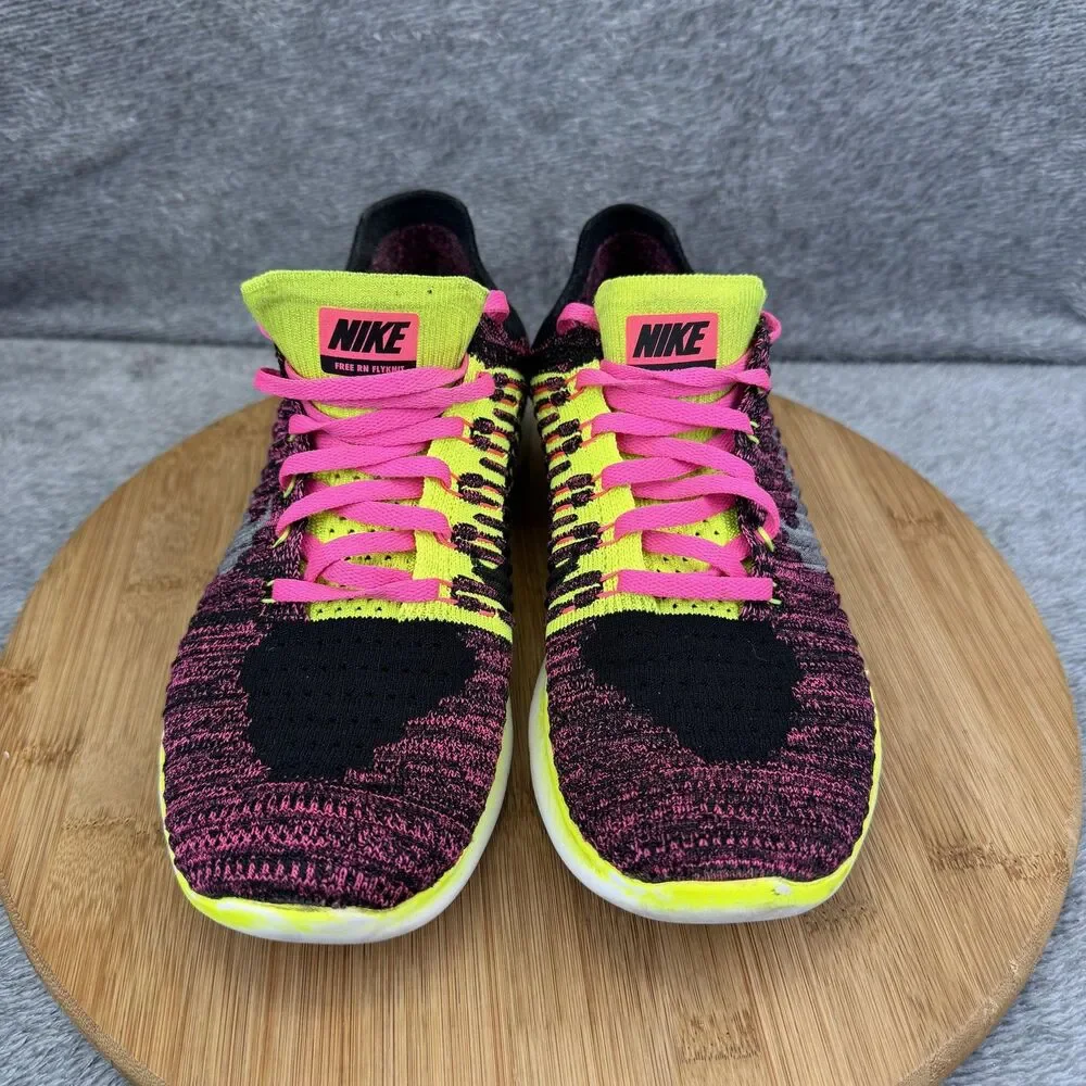 Nike Free RN Flyknit Shoes Boys Size 7Y Pink Volt Running Sneakers 834363-600